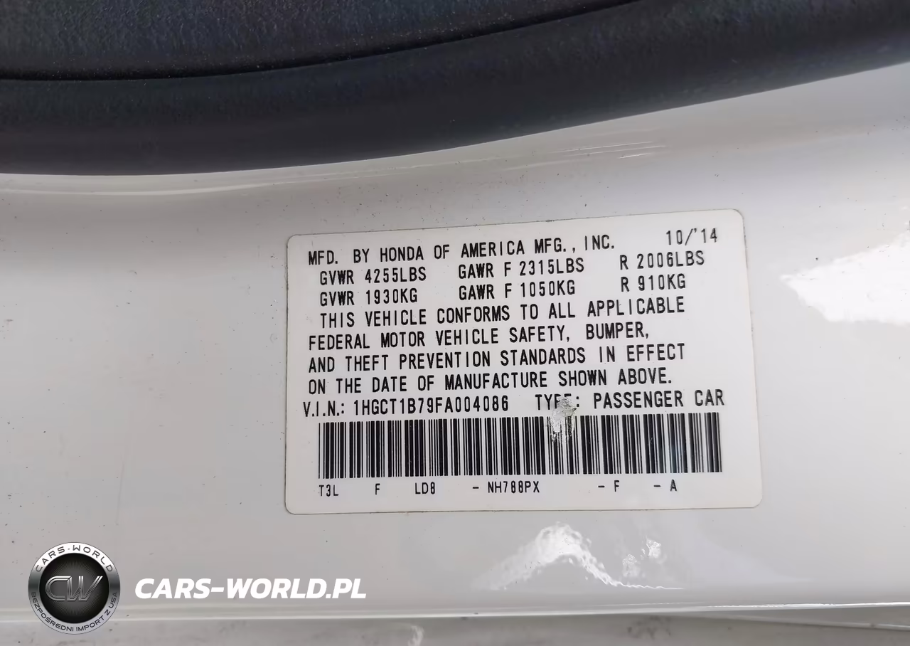 2015 Honda Accord Ex VIN:1HGCT1B79FA004086 - 9