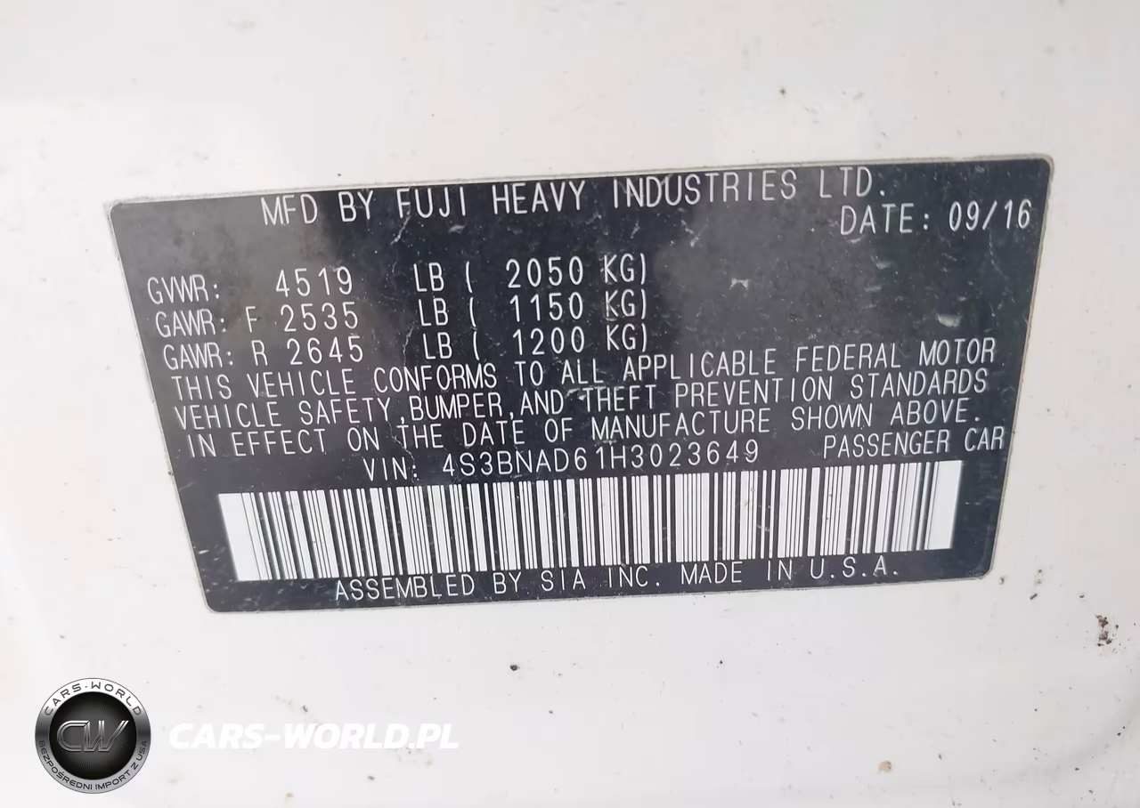 2017 Subaru Legacy 2.5I Premium VIN:4S3BNAD61H3023649 - 9