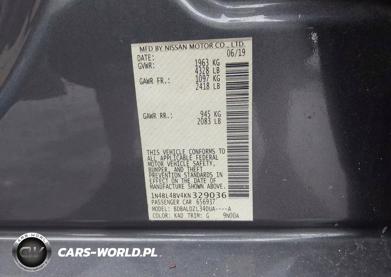 2019 Nissan Altima 2.5 S VIN:1N4BL4BV4KN329036 - 9