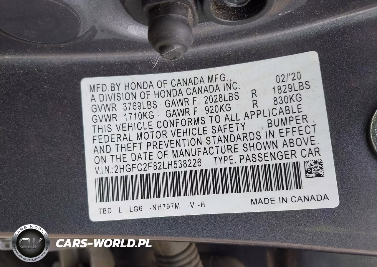 2020 Honda Civic Sport VIN:2HGFC2F82LH538226 - 9