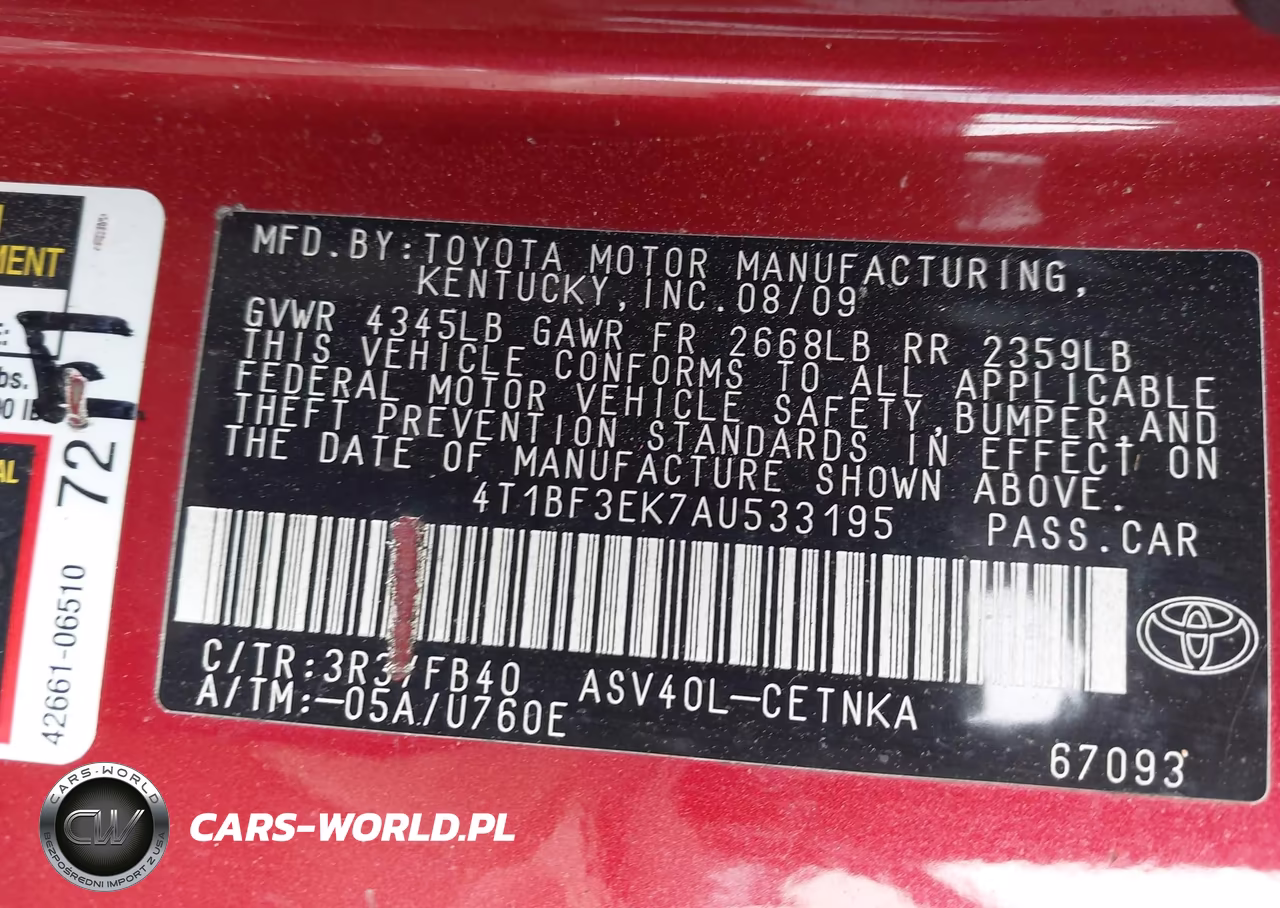 2010 Toyota Camry Le VIN:4T1BF3EK7AU533195 - 9