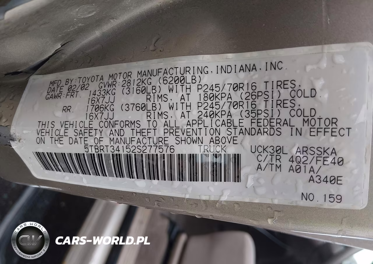 2002 Toyota Tundra Sr5 V8 VIN:5TBRT34152S277576 - 9
