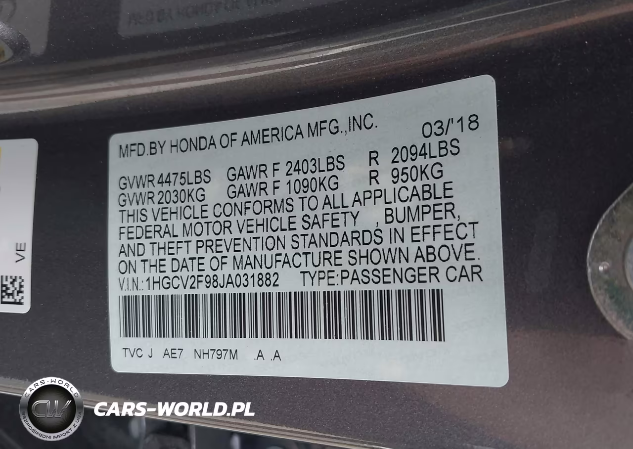 2018 Honda Accord Touring 2.0T VIN:1HGCV2F98JA031882 - 9