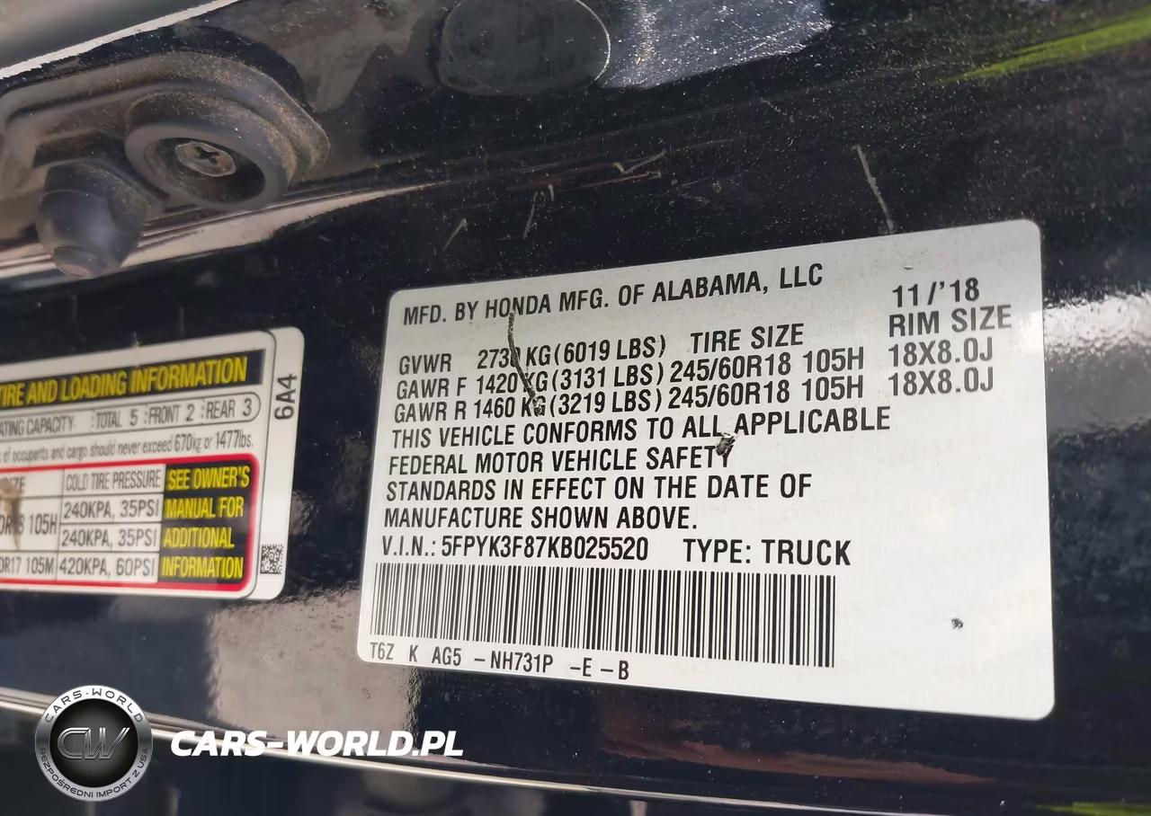 2019 Honda Ridgeline Black Edition VIN:5FPYK3F87KB025520 - 9