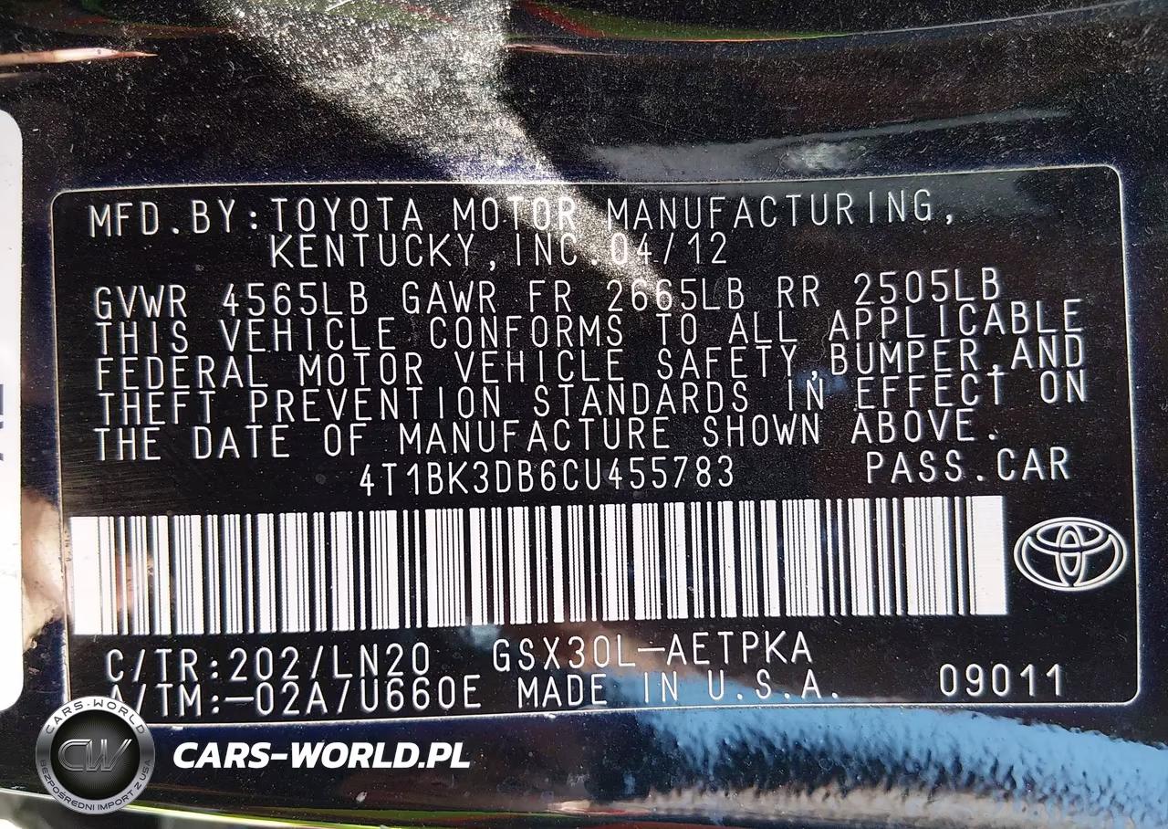 2012 Toyota Avalon Limited VIN:4T1BK3DB6CU455783 - 9
