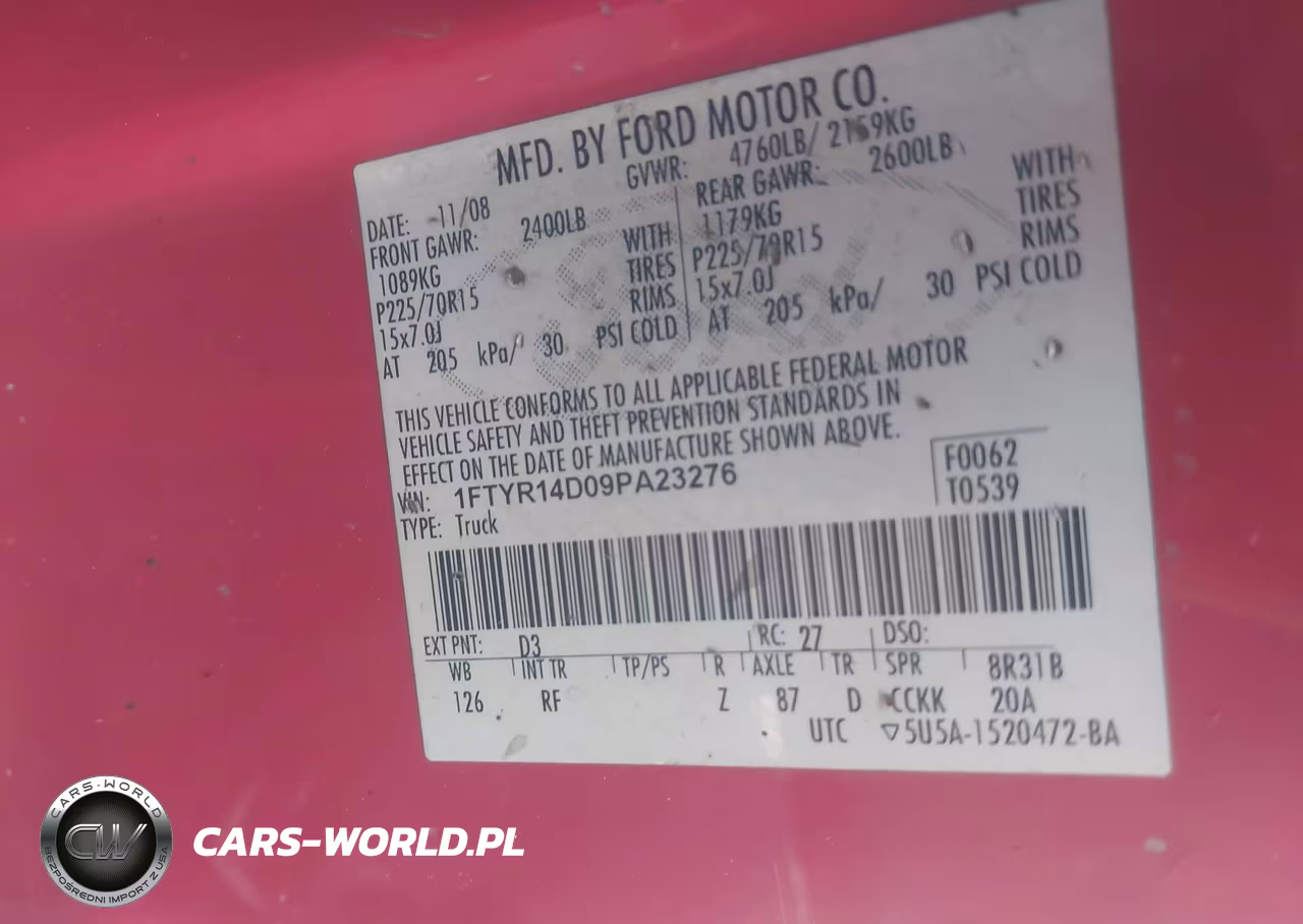 2009 Ford Ranger Xl-Xlt VIN:1FTYR14D09PA23276 - 9