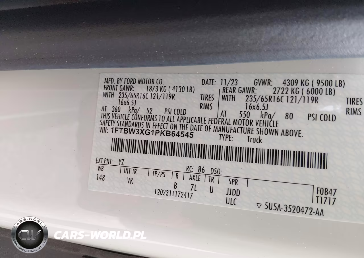 2023 Ford Transit-350 Cargo Van VIN:1FTBW3XG1PKB64545 - 9