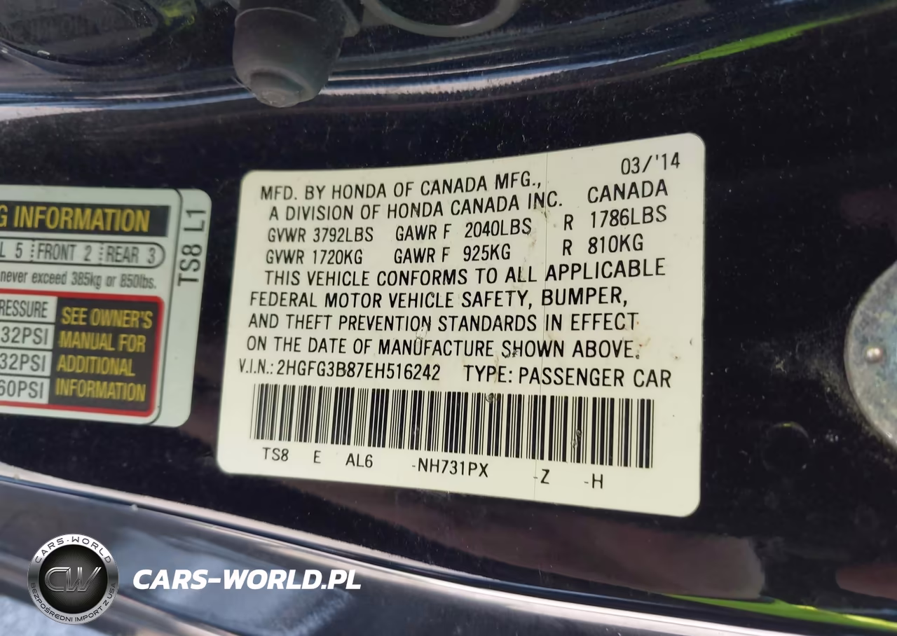2014 Honda Civic Ex VIN:2HGFG3B87EH516242 - 9