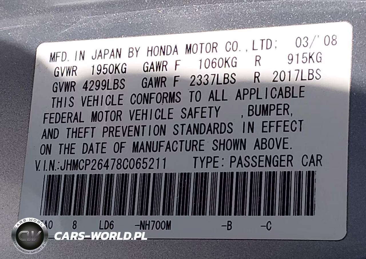 2008 Honda Accord 2.4 Lx-P VIN:JHMCP26478C065211 - 9