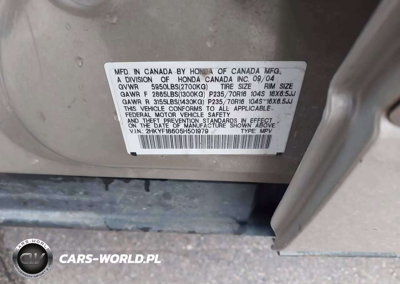 2005 Honda Pilot Ex-L VIN:2HKYF18605H501979 - 9