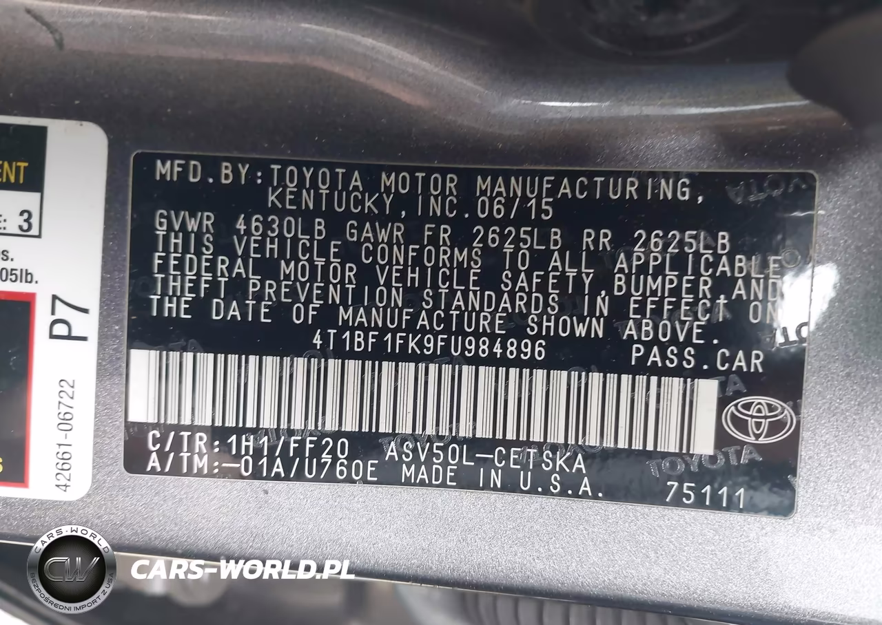 2015 Toyota Camry Se VIN:4T1BF1FK9FU984896 - 9
