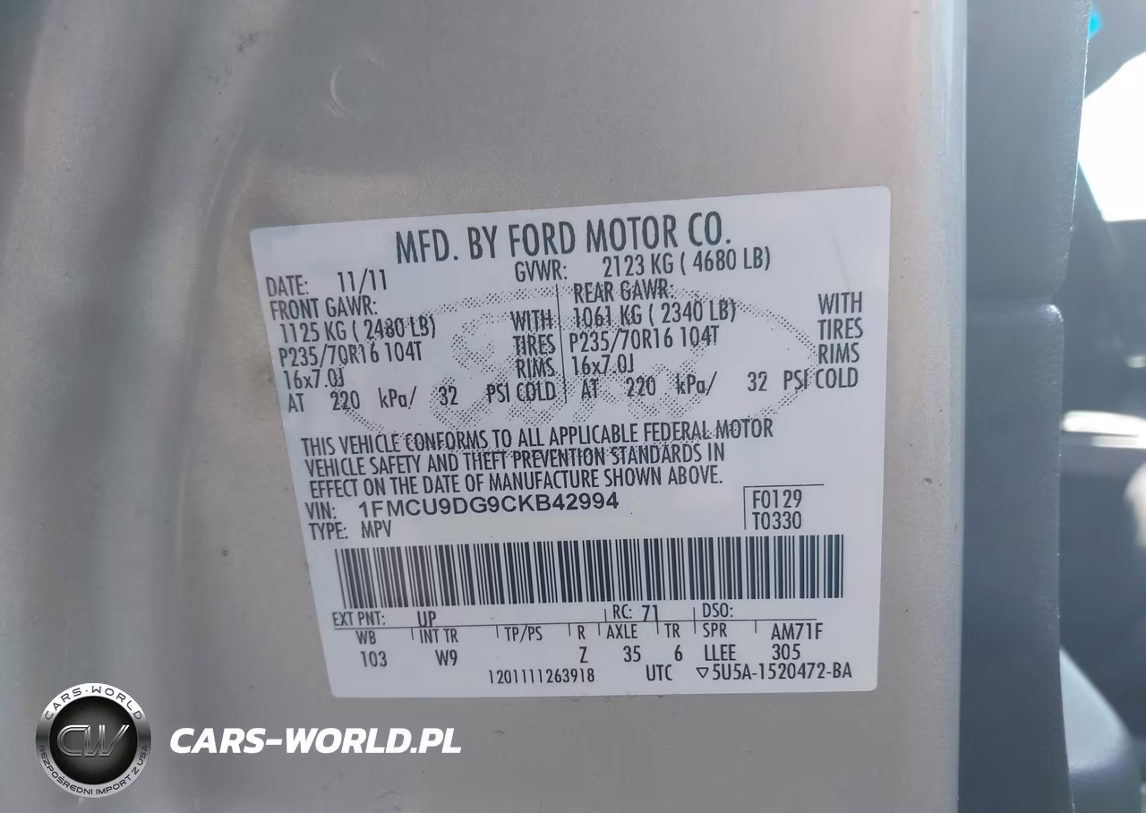 2012 Ford Escape Xlt VIN:1FMCU9DG9CKB42994 - 9