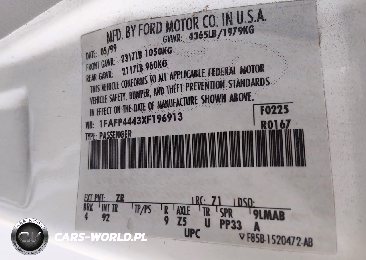1999 Ford Mustang VIN:1FAFP4443XF196913 - 9