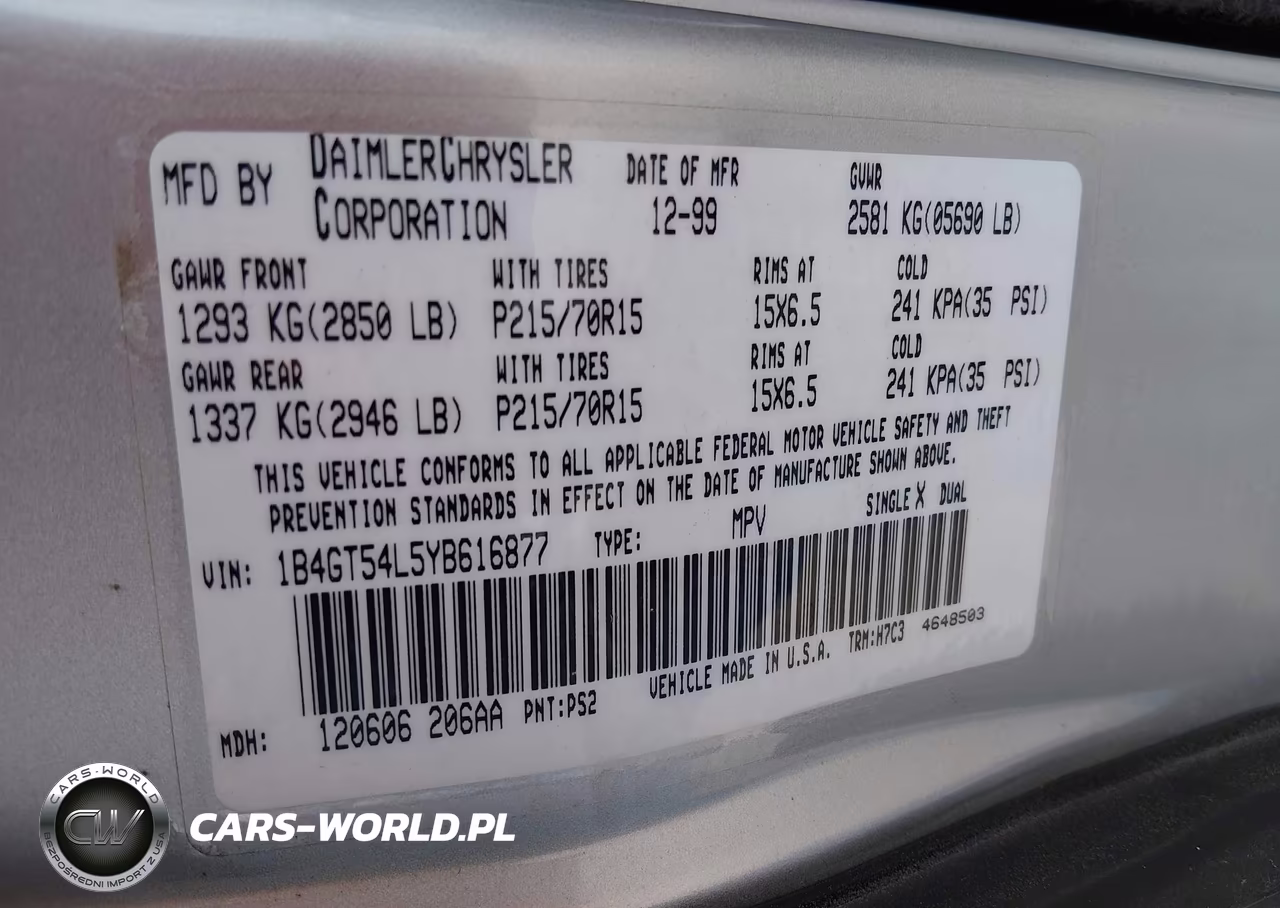 2000 Dodge Grand Caravan Le VIN:1B4GT54L5YB616877 - 9