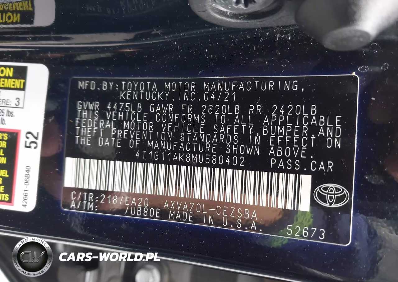 2021 Toyota Camry Se VIN:4T1G11AK8MU580402 - 9