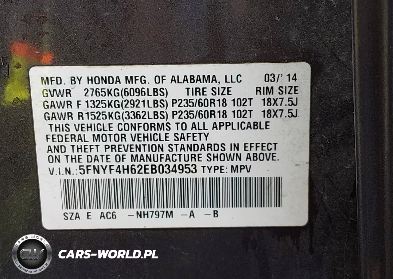 2014 Honda Pilot Ex-L VIN:5FNYF4H62EB034953 - 9