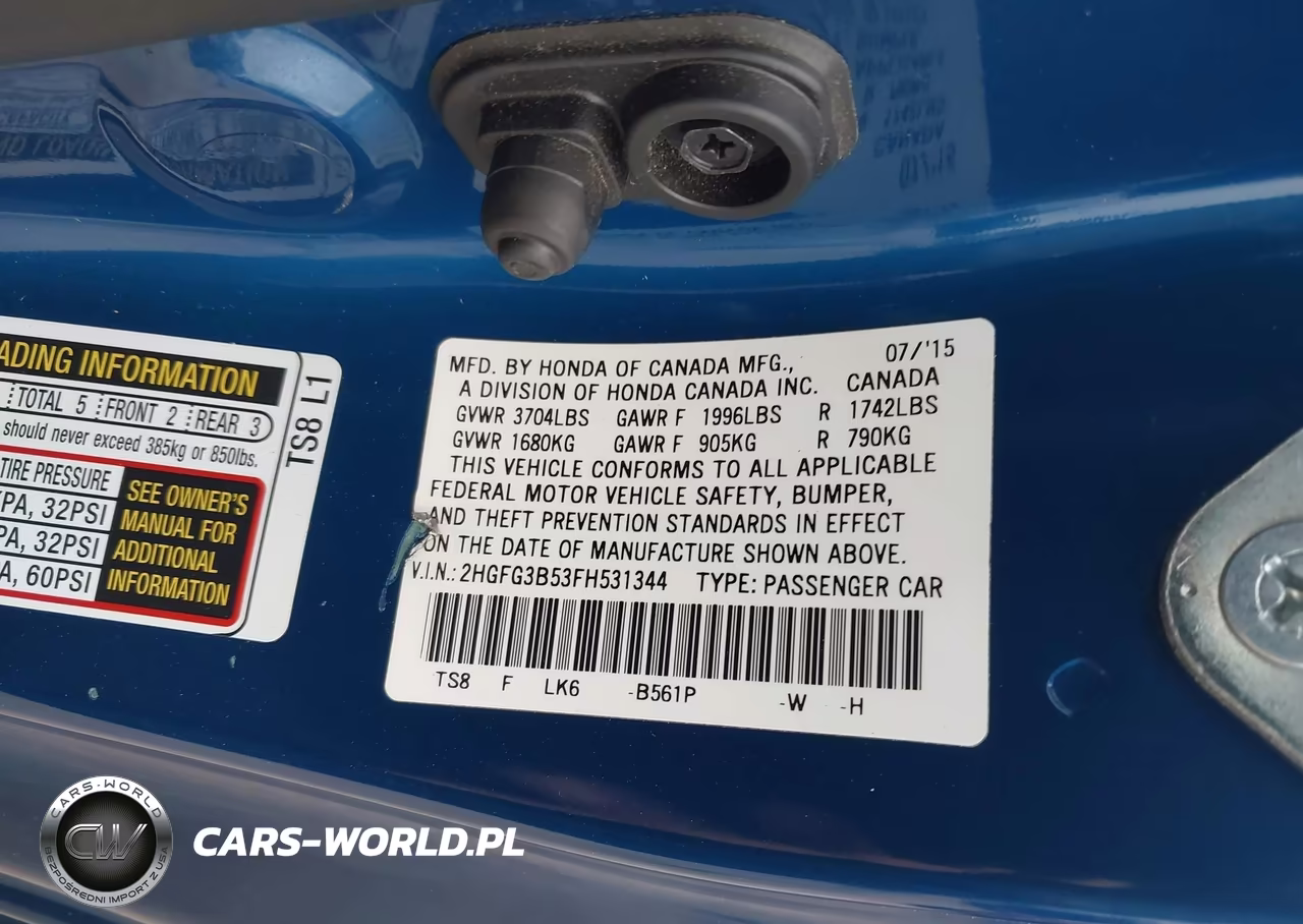 2015 Honda Civic Lx VIN:2HGFG3B53FH531344 - 9