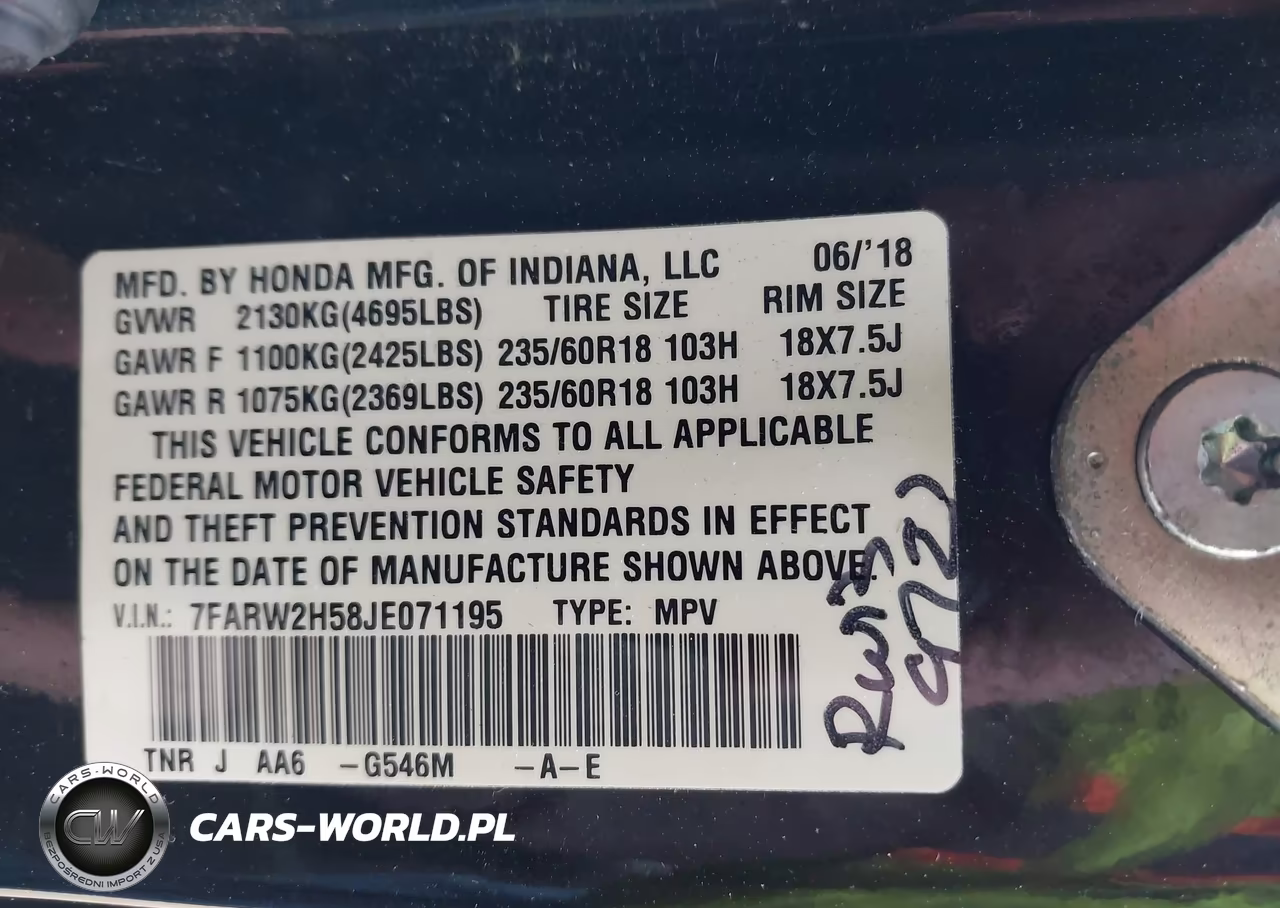 2018 Honda Cr-V Ex VIN:7FARW2H58JE071195 - 9