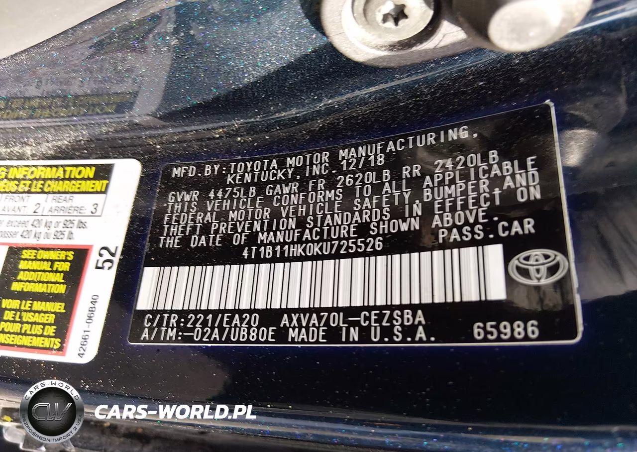 2019 Toyota Camry Se VIN:4T1B11HK0KU725526 - 9