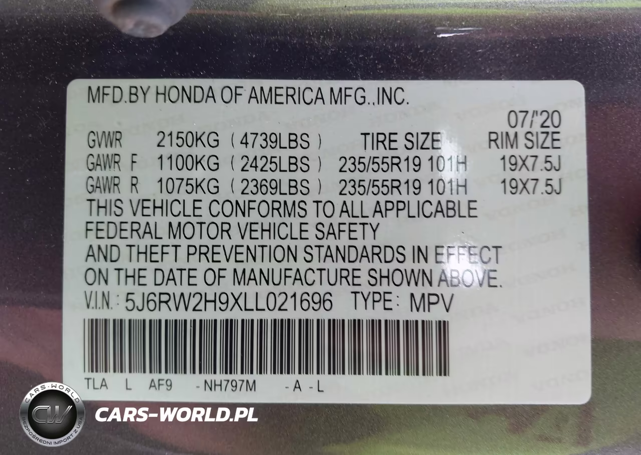 2020 Honda Cr-V Awd Touring VIN:5J6RW2H9XLL021696 - 9