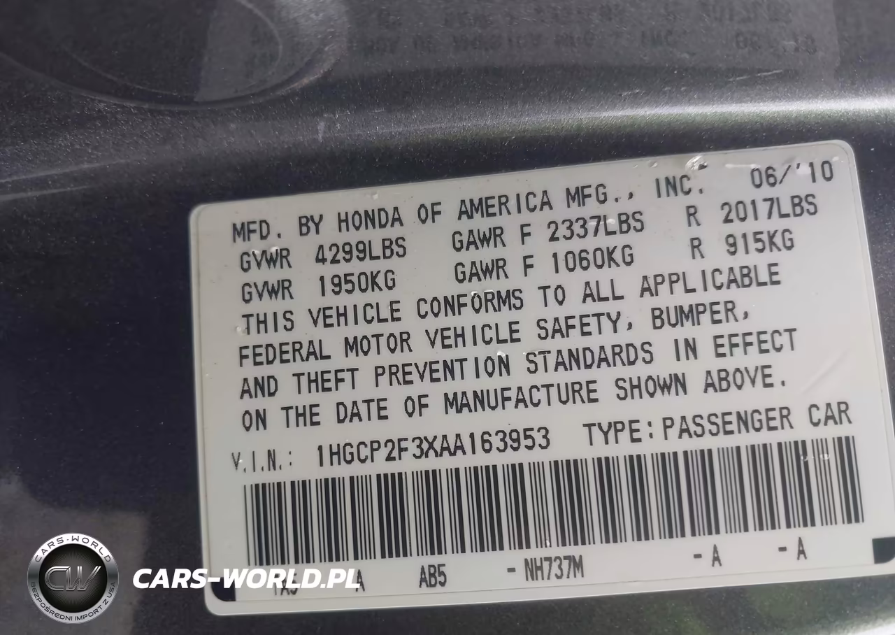 2010 Honda Accord 2.4 Lx VIN:1HGCP2F3XAA163953 - 9