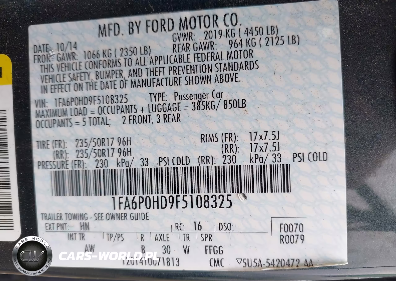 2015 Ford Fusion Se VIN:1FA6P0HD9F5108325 - 9