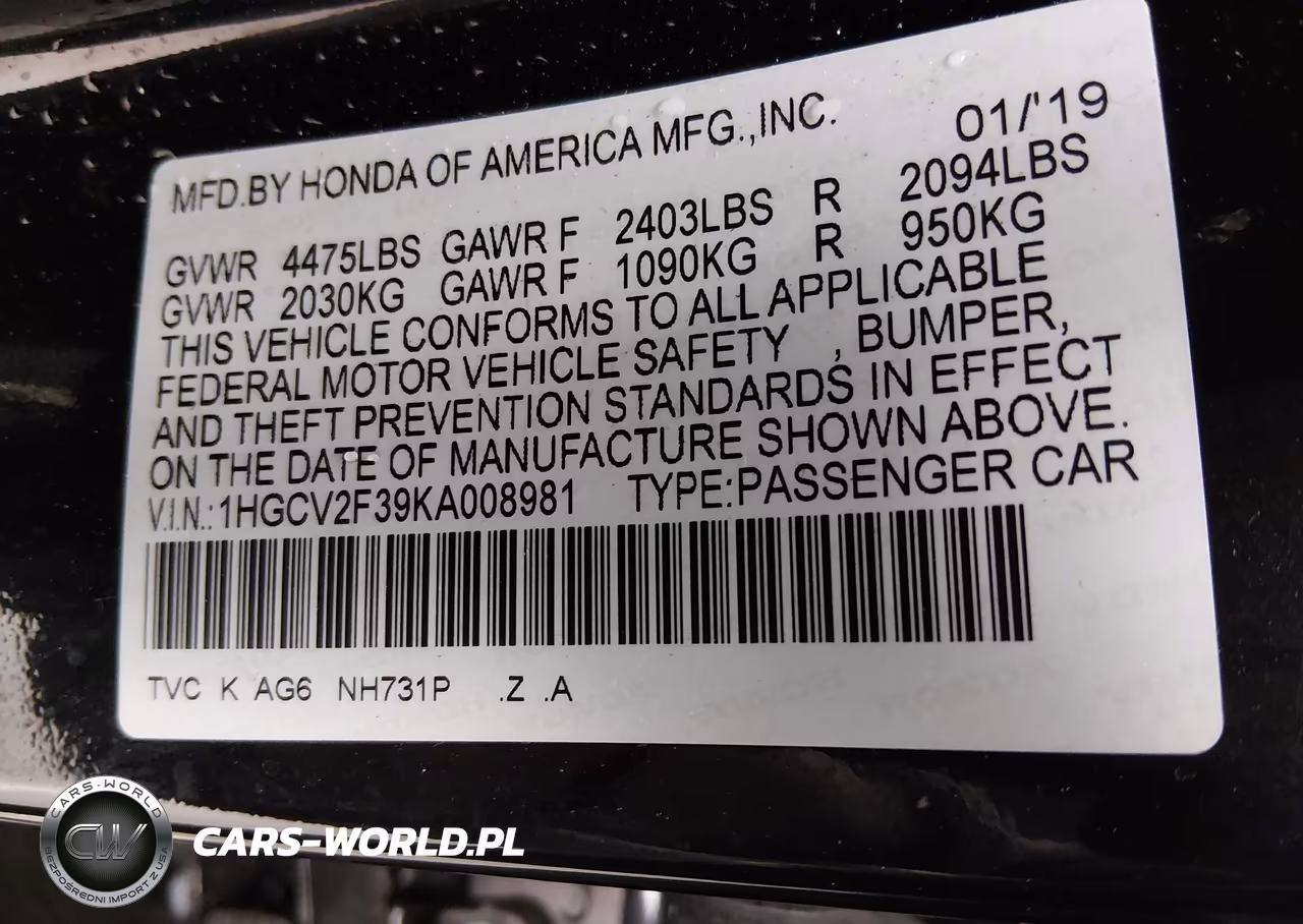 2019 Honda Accord Sport 2.0T VIN:1HGCV2F39KA008981 - 9