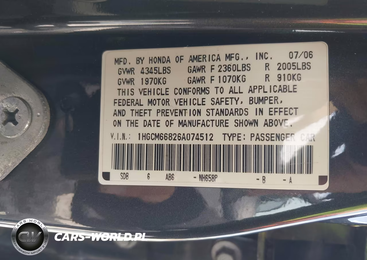 2006 Honda Accord 3.0 Ex VIN:1HGCM66826A074512 - 9