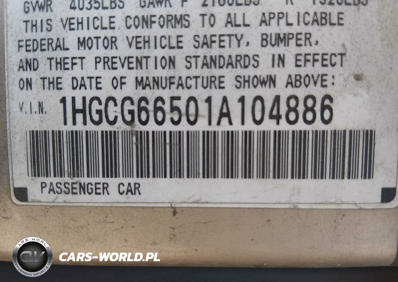 2001 Honda Accord 2.3 Lx VIN:1HGCG66501A104886 - 9