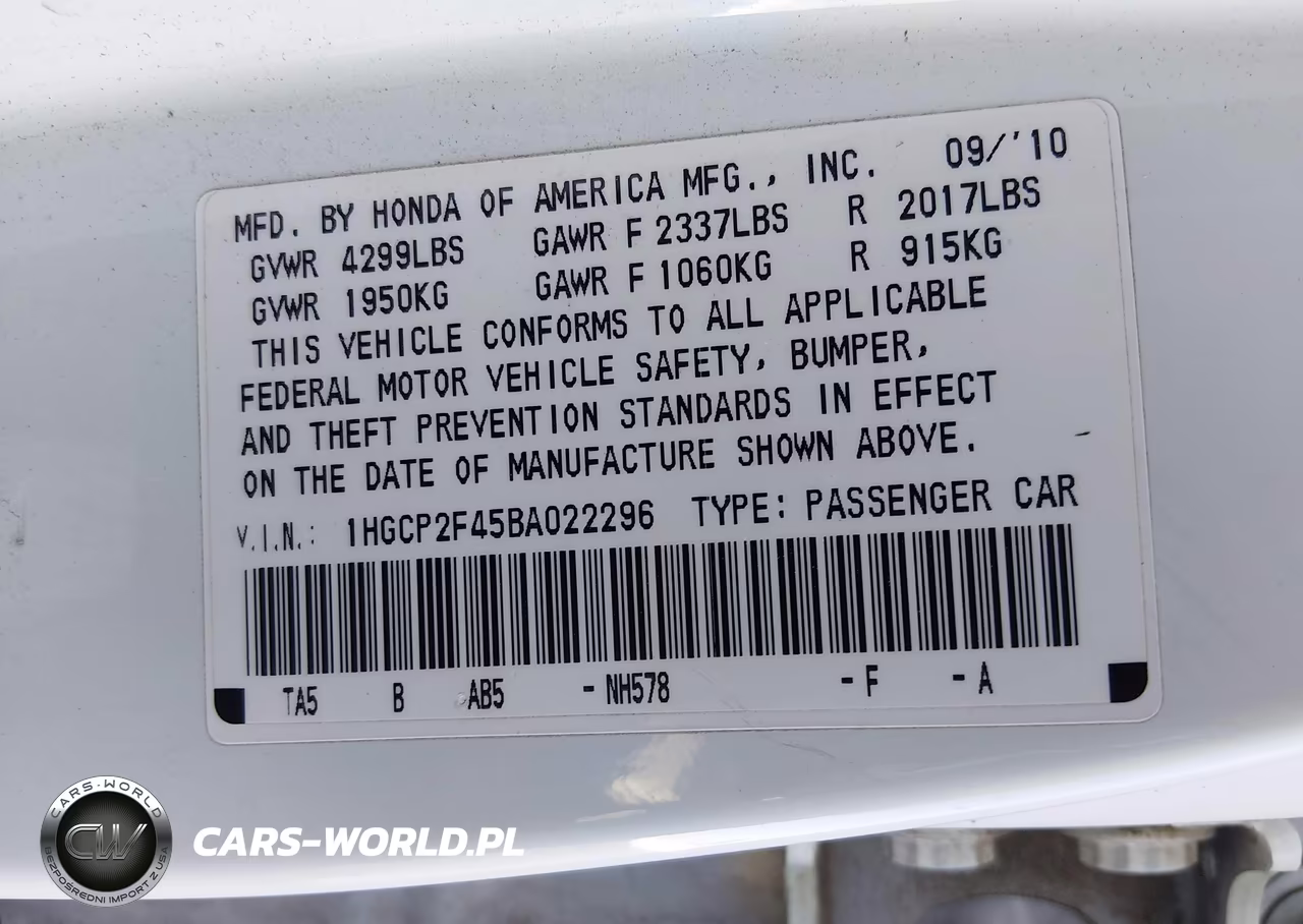 2011 Honda Accord 2.4 Lx-P VIN:1HGCP2F45BA022296 - 9