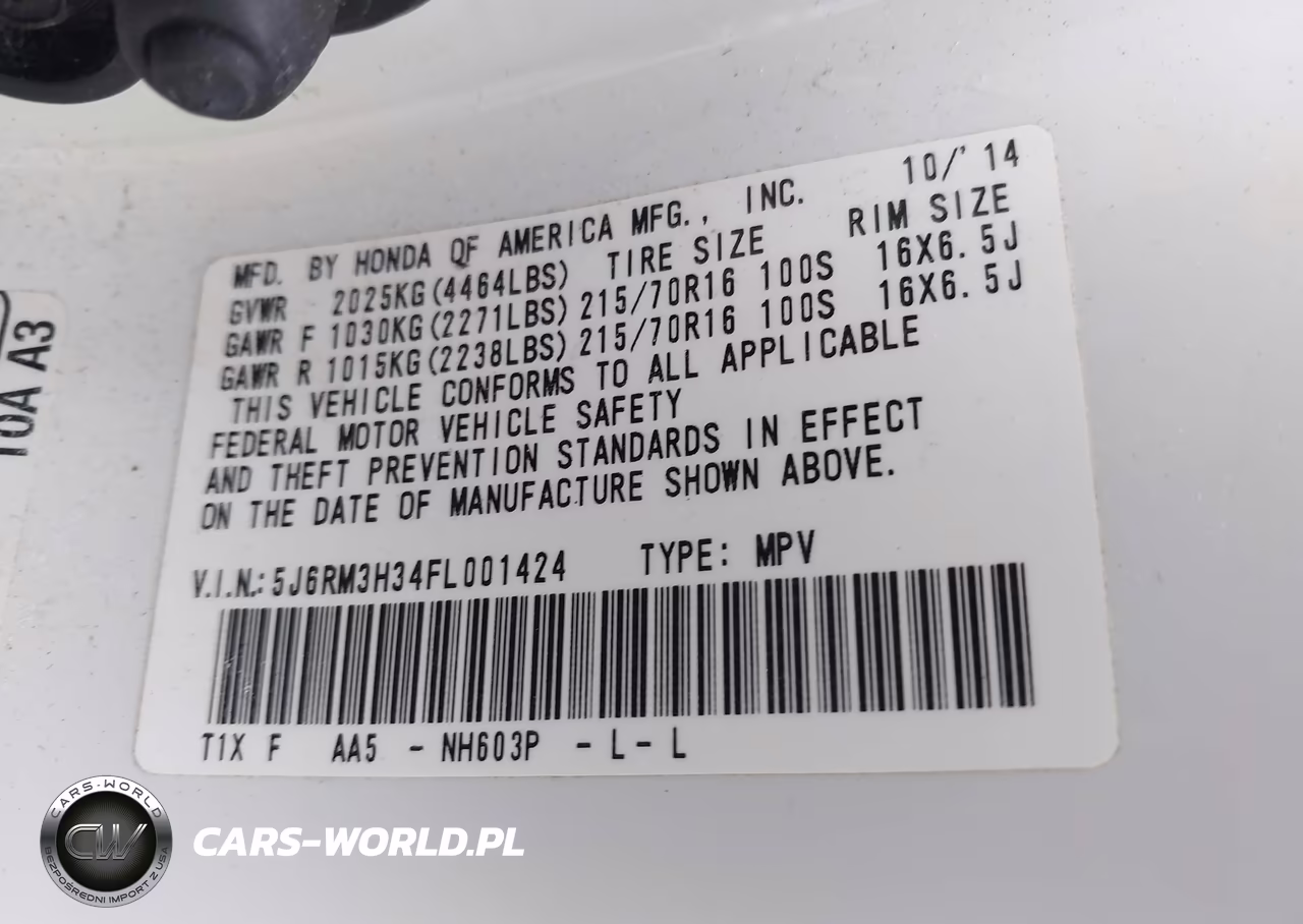 2015 Honda Cr-V Lx VIN:5J6RM3H34FL001424 - 9