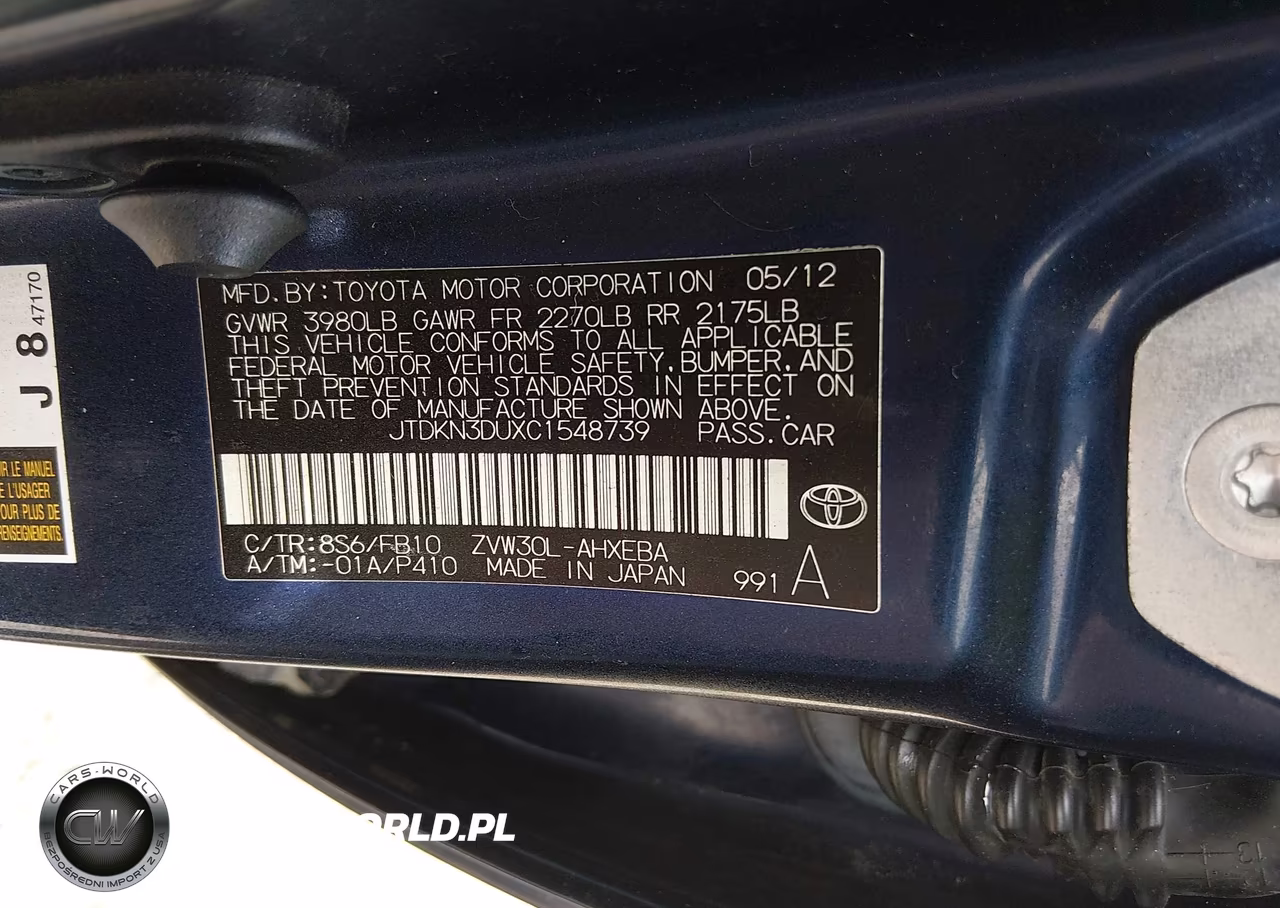 2012 Toyota Prius VIN:JTDKN3DUXC1548739 - 9