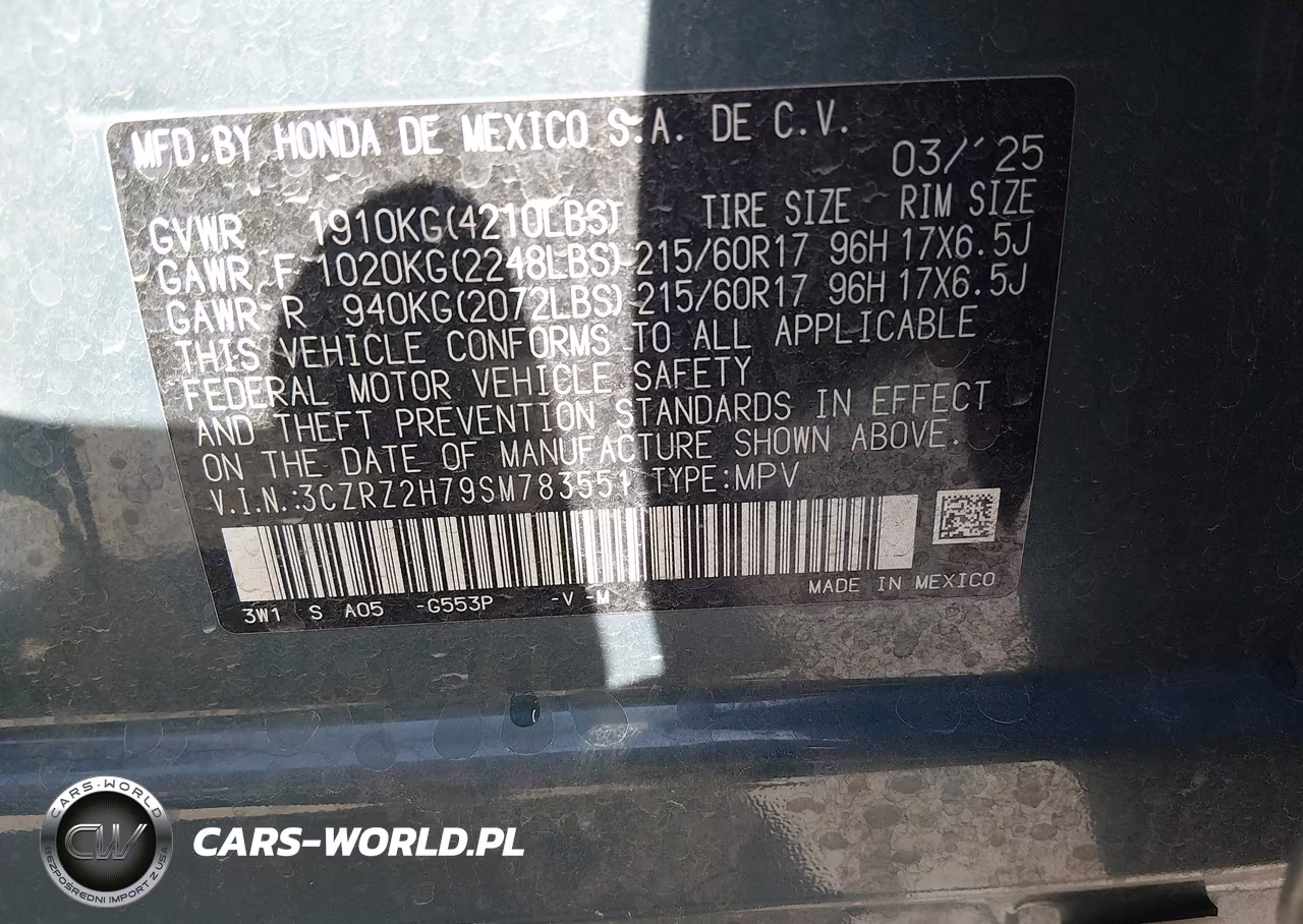 2025 Honda Hr-V Awd Ex-L VIN:3CZRZ2H79SM783551 - 9