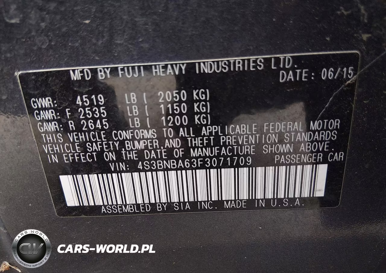 2015 Subaru Legacy 2.5I VIN:4S3BNBA63F3071709 - 9