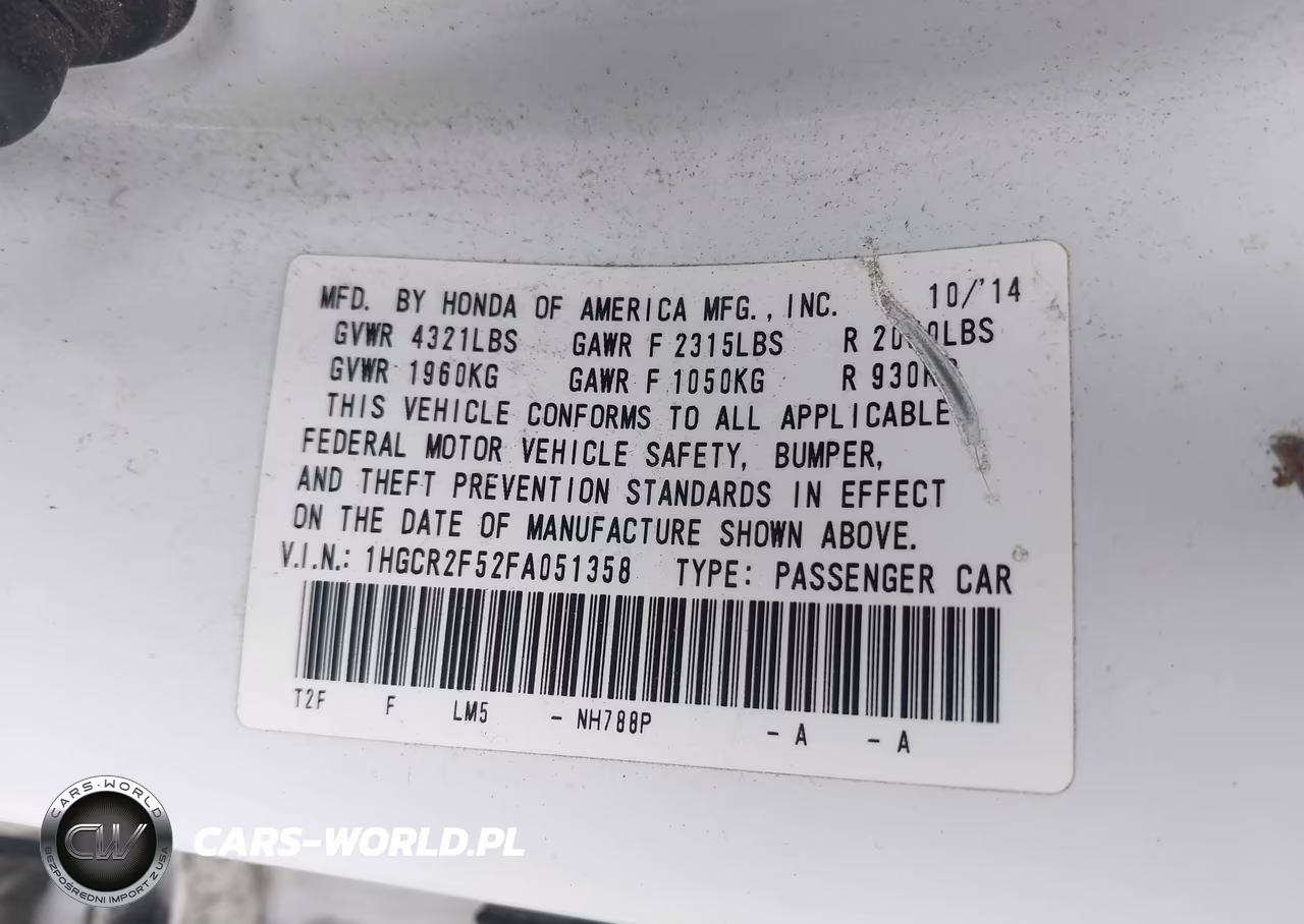 2015 Honda Accord Sport VIN:1HGCR2F52FA051358 - 9