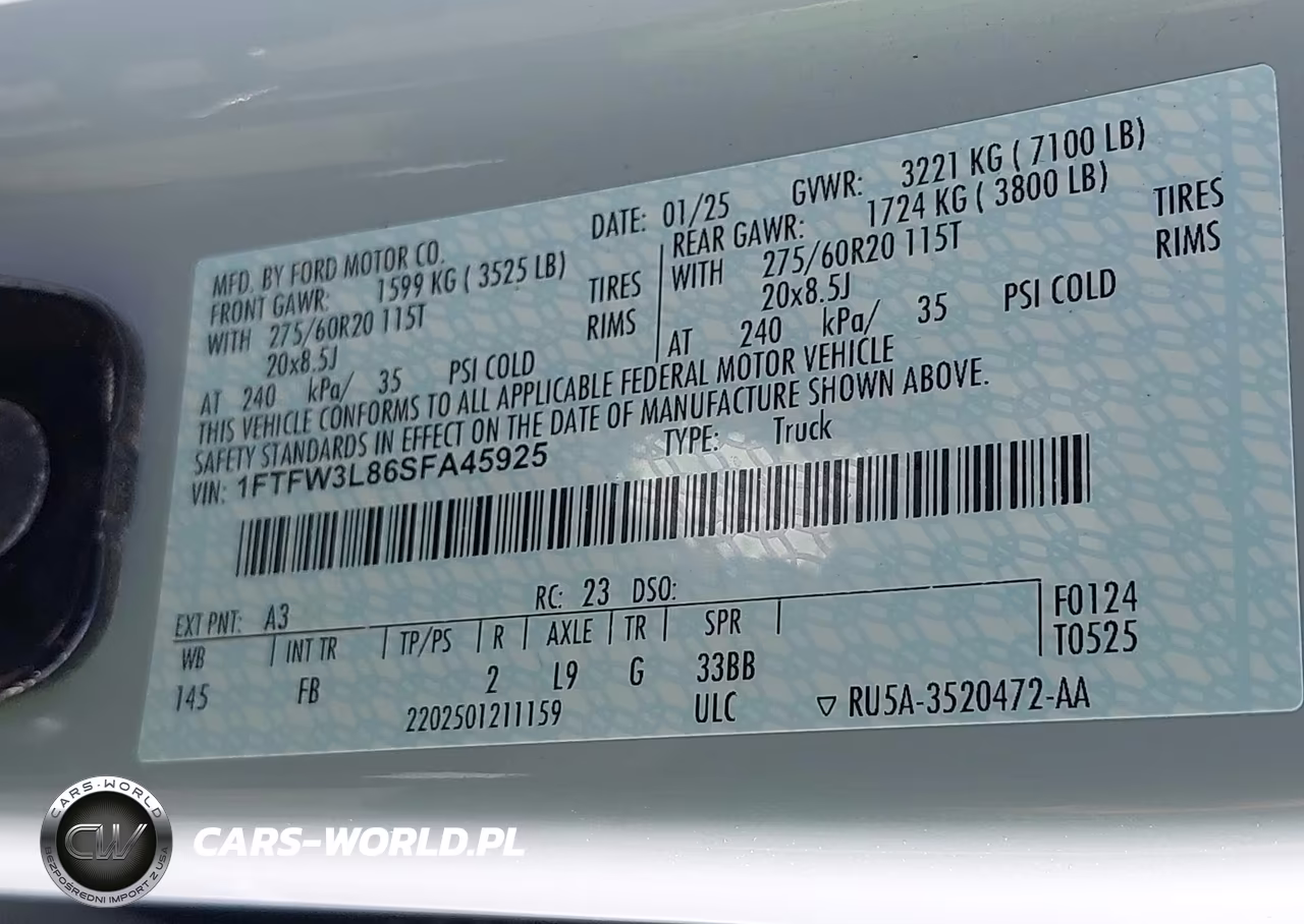 2025 Ford F-150 Xlt VIN:1FTFW3L86SFA45925 - 9