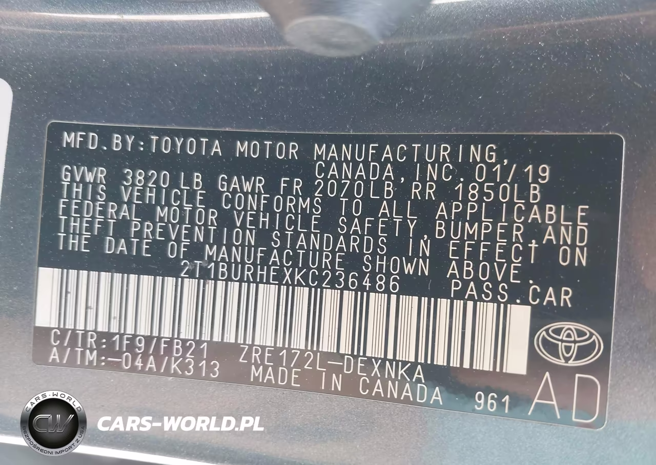 2019 Toyota Corolla Le VIN:2T1BURHEXKC236486 - 9