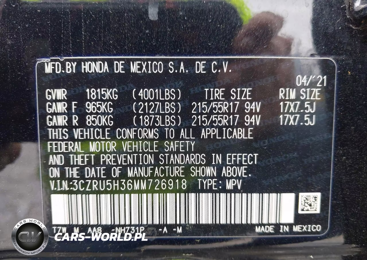 2021 Honda Hr-V 2Wd Lx VIN:3CZRU5H36MM726918 - 9