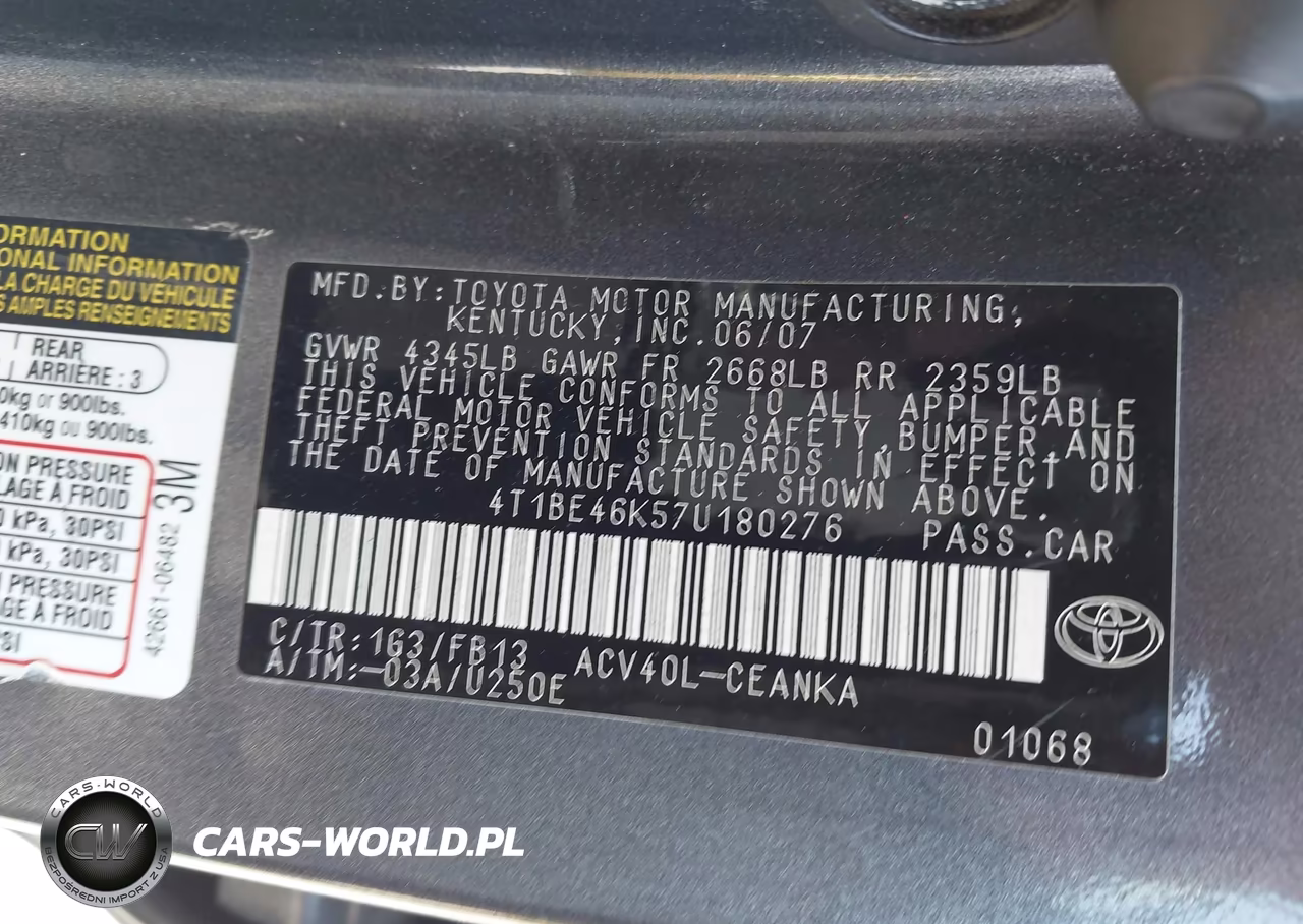 2007 Toyota Camry Le VIN:4T1BE46K57U180276 - 9
