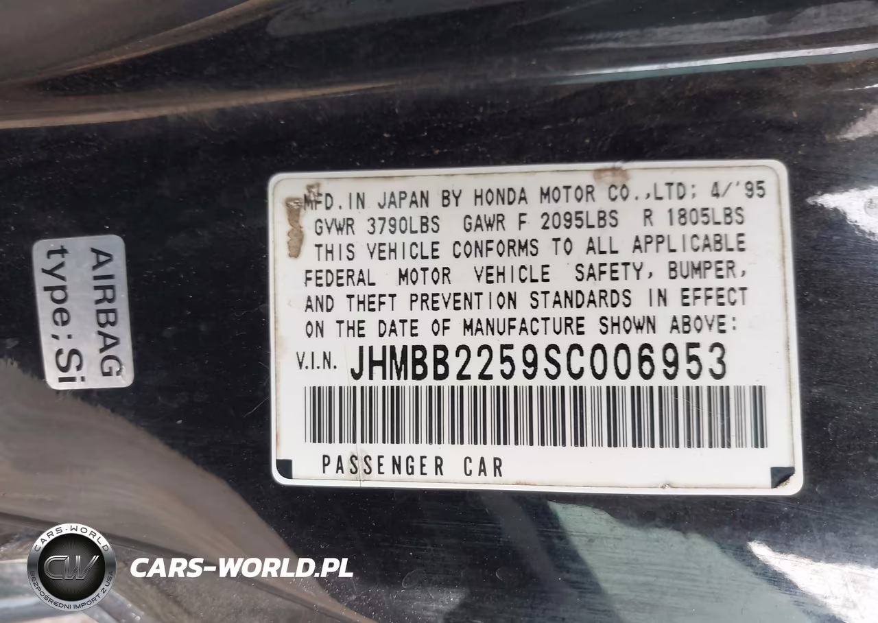 1995 Honda Prelude Si-Sr VIN:JHMBB2259SC006953 - 9