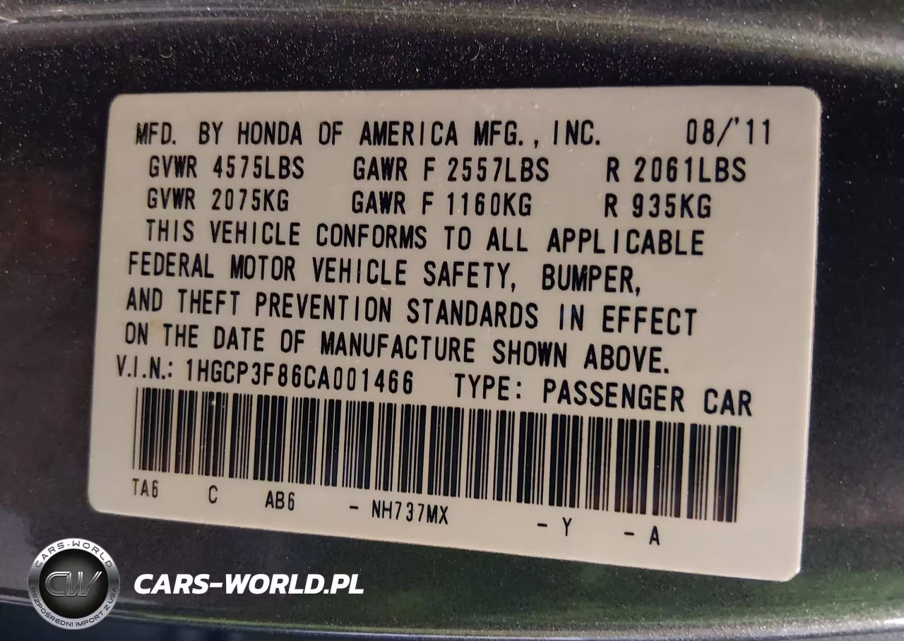 2012 Honda Accord 3.5 Ex-L VIN:1HGCP3F86CA001466 - 9