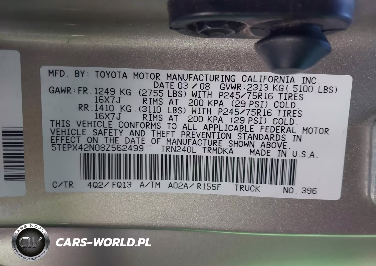 2008 Toyota Tacoma VIN:5TEPX42N08Z562499 - 9
