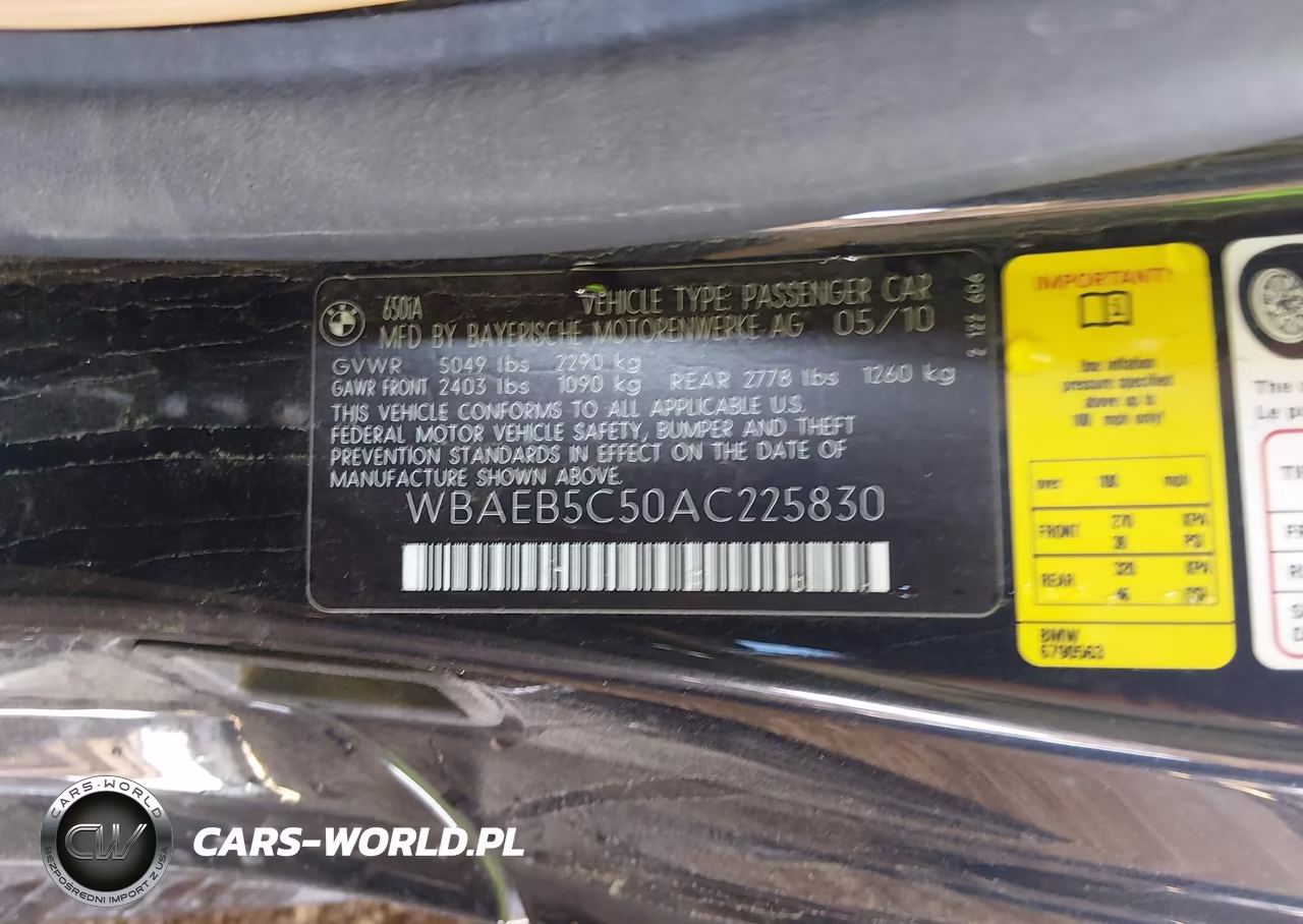 2010 BMW 650I VIN:WBAEB5C50AC225830 - 9