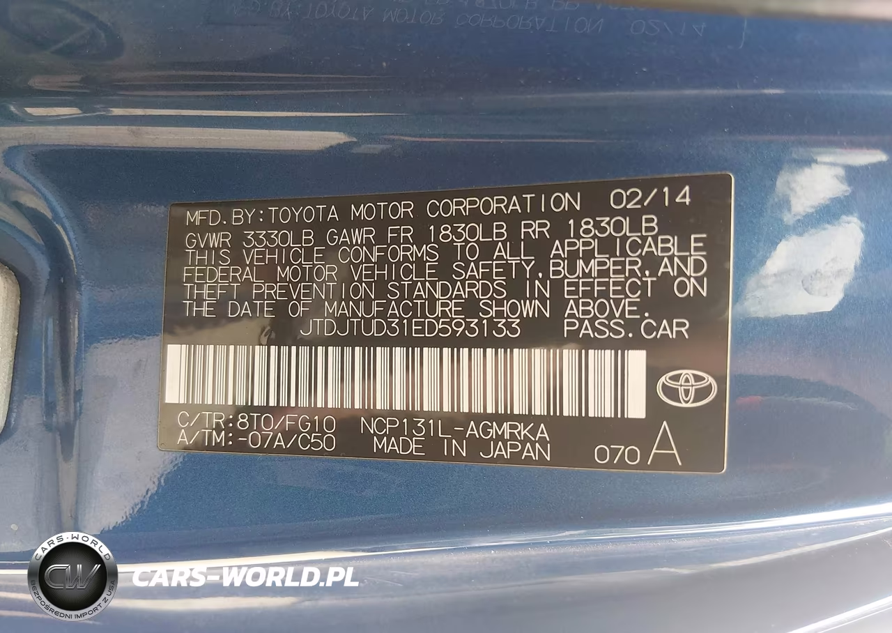 2014 Toyota Yaris L (Tmc-Cbu Plant) VIN:JTDJTUD31ED593133 - 9