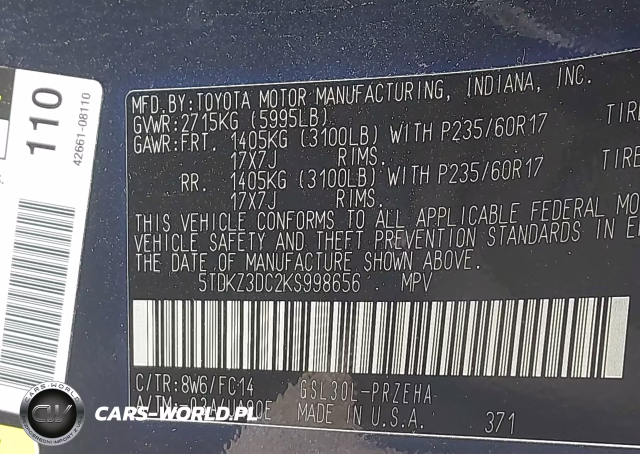 2019 Toyota Sienna Le 8 Passenger VIN:5TDKZ3DC2KS998656 - 9