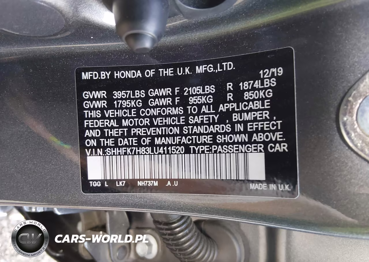 2020 Honda Civic Ex-L VIN:SHHFK7H83LU411520 - 9