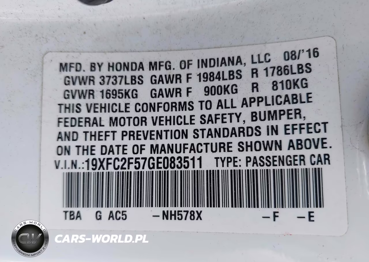 2016 Honda Civic Lx VIN:19XFC2F57GE083511 - 9