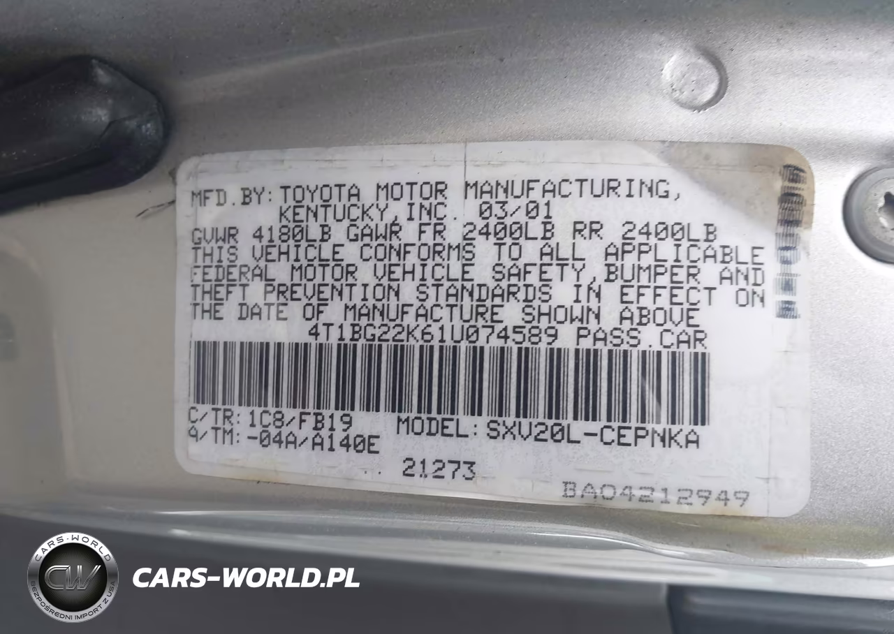 2001 Toyota Camry Ce VIN:4T1BG22K61U074589 - 9