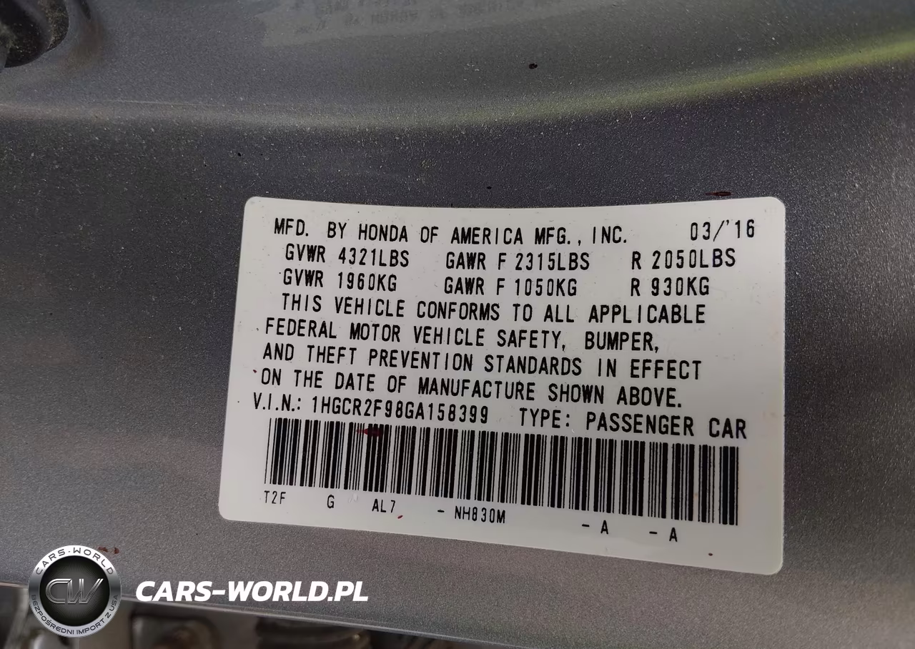 2016 Honda Accord Ex-L VIN:1HGCR2F98GA158399 - 9