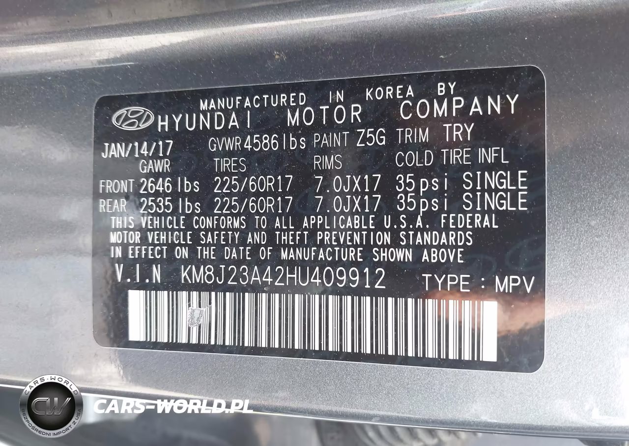 2017 Hyundai Tucson Se VIN:KM8J23A42HU409912 - 9